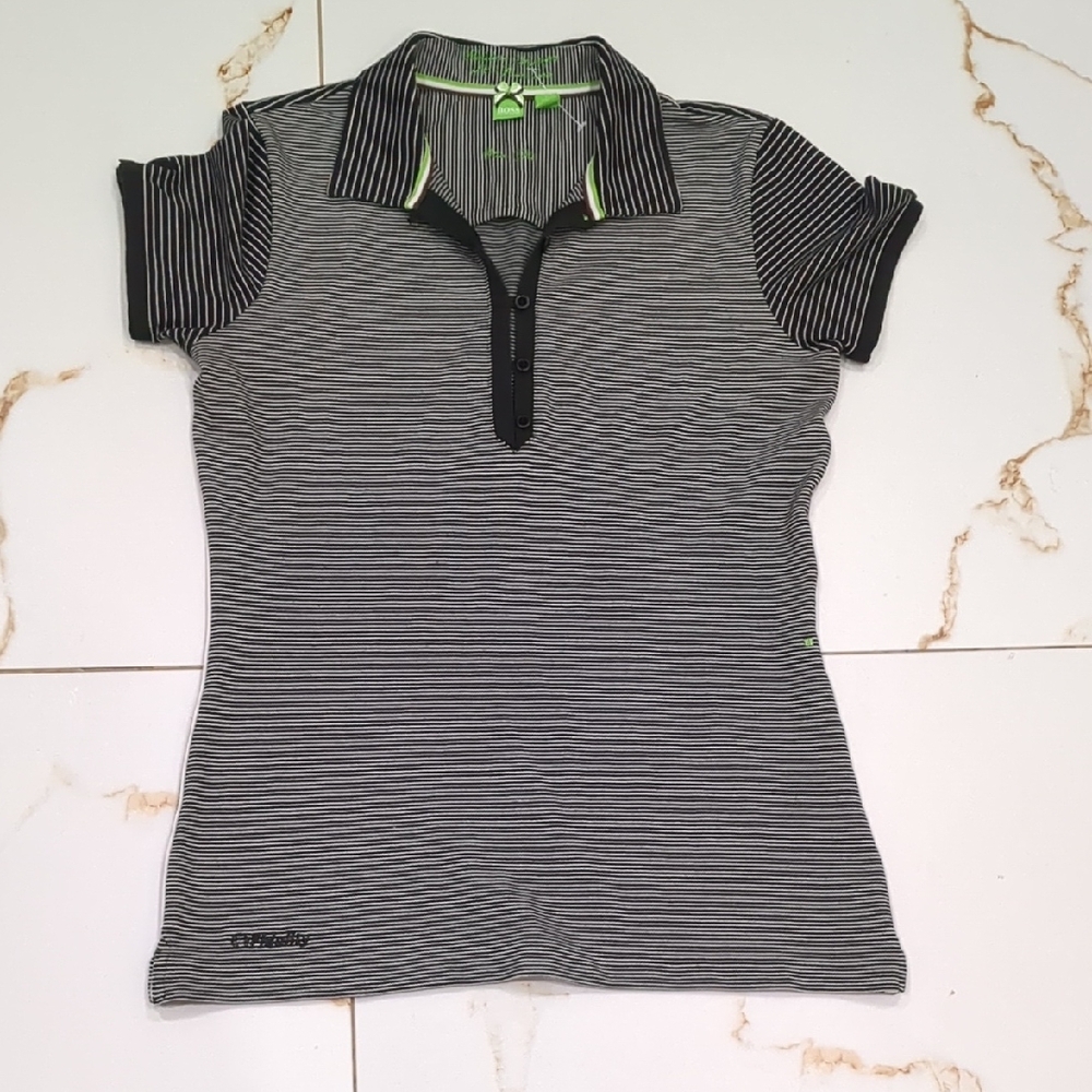 Boss Hugo Boss Golf Striped Polo with Green accents